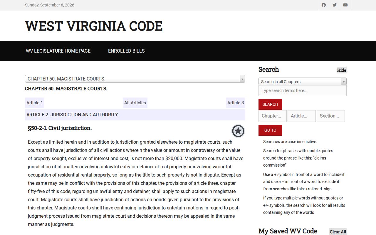 Ritchie County civil docket magistrate jurisdiction statute